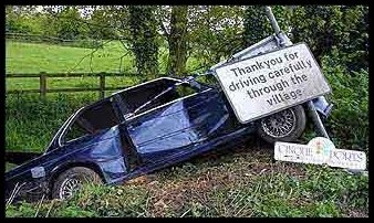 Funny Picture Car Crash. Black humour 