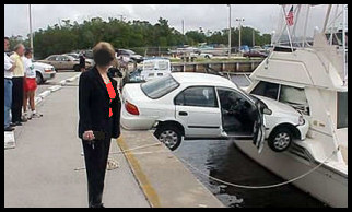 Woman parks car on ship - Funny picture