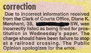 Funny Newpaper correction