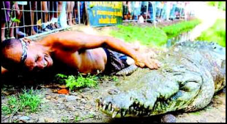 Man adopts a 16 foot crocodile as a pet.