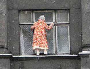 Daring Grandmother in rain