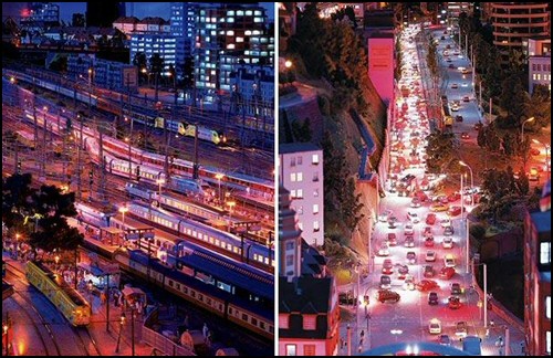 German Train Set Lights At Night