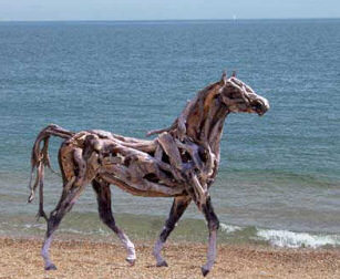 Horse art from beach driftwood