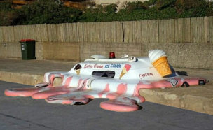 Funny, squashed ice cream van