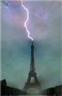 Lightning strikes the Eiffel Tower Paris France