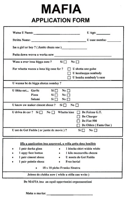Maffia application form
