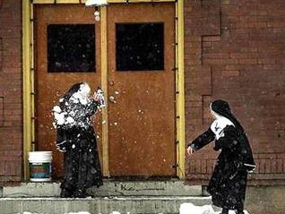 Christmas Snow Scene - Nun Snowball Fight