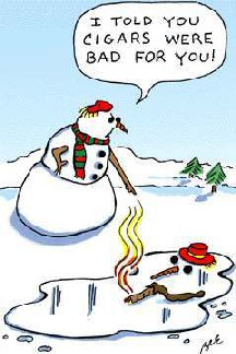 Snowman melts with cigar