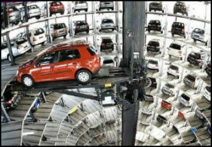 VW Volkswagen car storage. How do they put cars on the first floor of buildings?