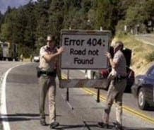 error 404 road sign