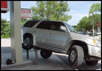 car parked at petrol station