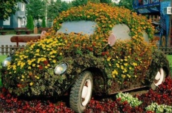 Volkswagen covered in flowers