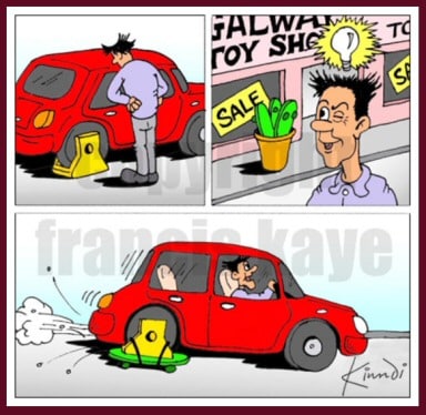 wheel clamping cartoon