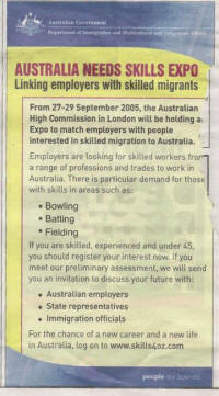 Australian Cricket Job Advert