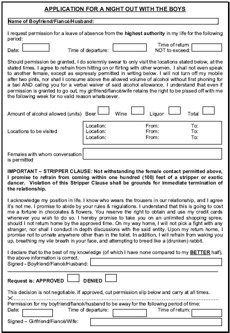 boys night out permission slip