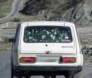 car full of bottles