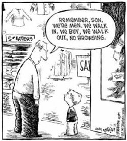 Father son shopping cartoon