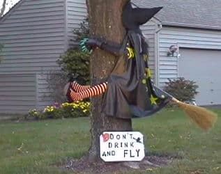 Witch on Tree don't drink and fly sign