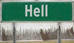 Hell sign with icicles
