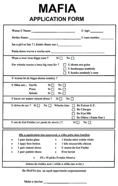 Mafia application form