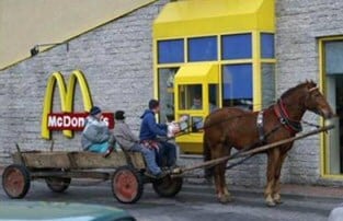 Horse and cart at McDonalds Takeaway