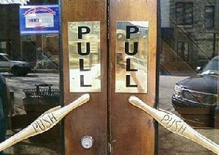 two push and pull handles on doors