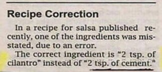 Recipe correction