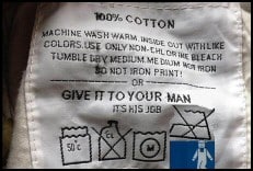 Ironing label for man