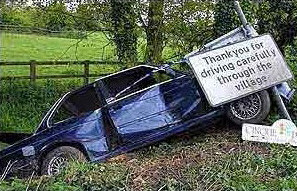 Funny car accident. Black humour