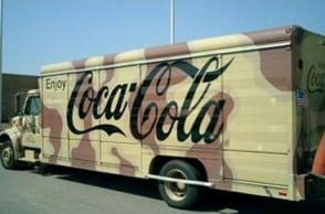 Coca cola lorry camouflaged
