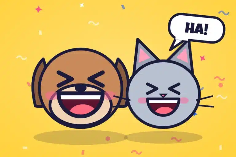 Laughing cartoon dog and cat - animal jokes