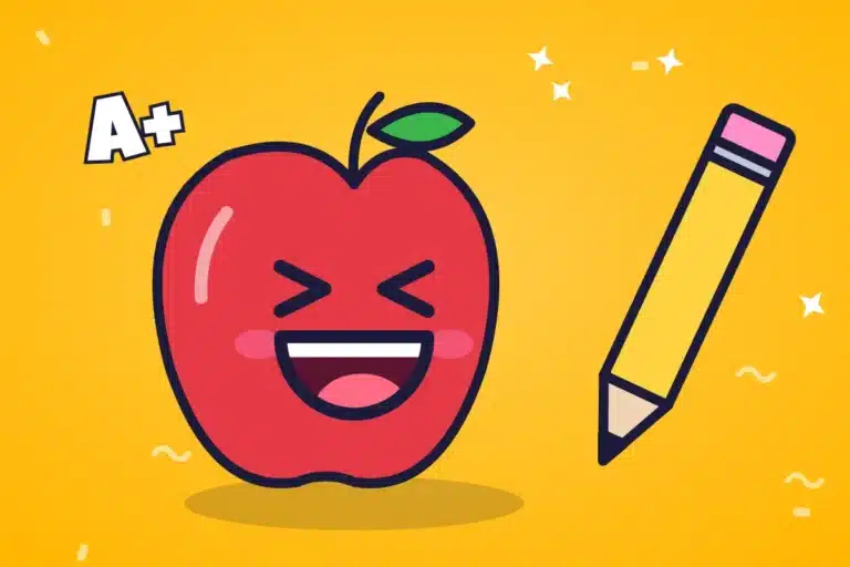 Laughing apple and pencil - school jokes