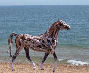 Horse art from beach driftwood