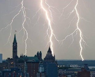 Lightning strikes Ottawa Canada