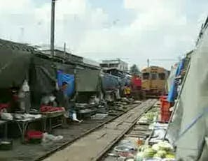 Train rumbling into Bangkok station